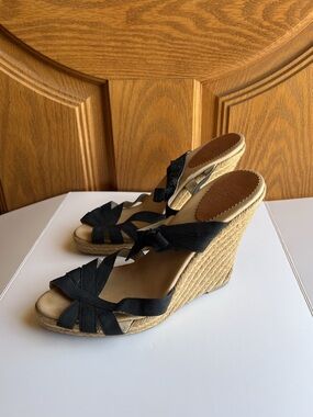 Christian Louboutin Delfin Espadrille Wedges Black 120mm Platform Crisscross